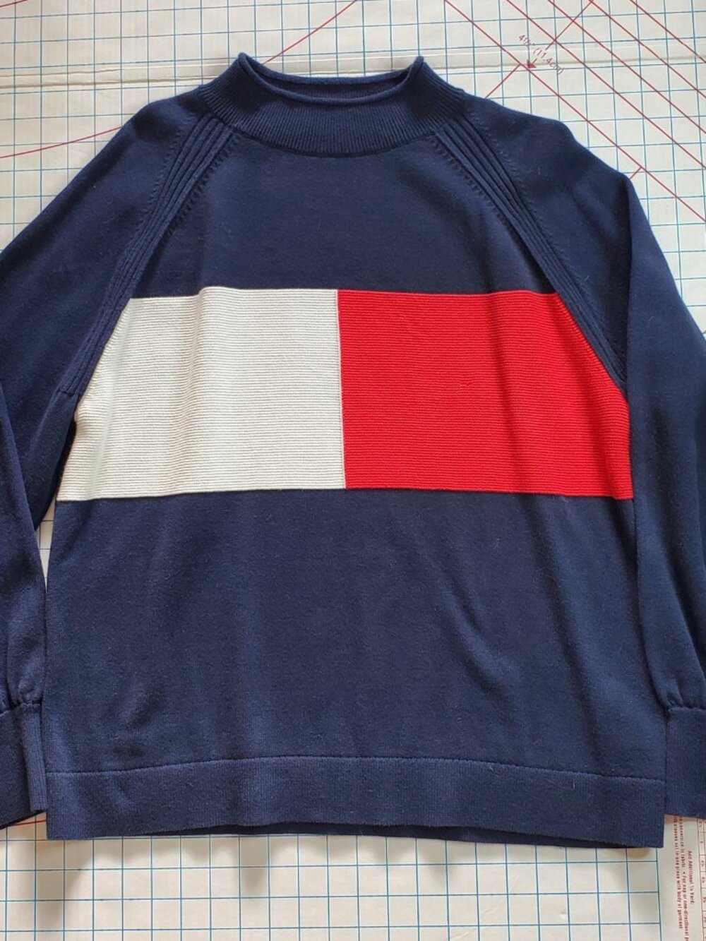 Tommy Hilfiger Colorblock Sweater Women's Size Xlarge Jumper Blue Red White Flag